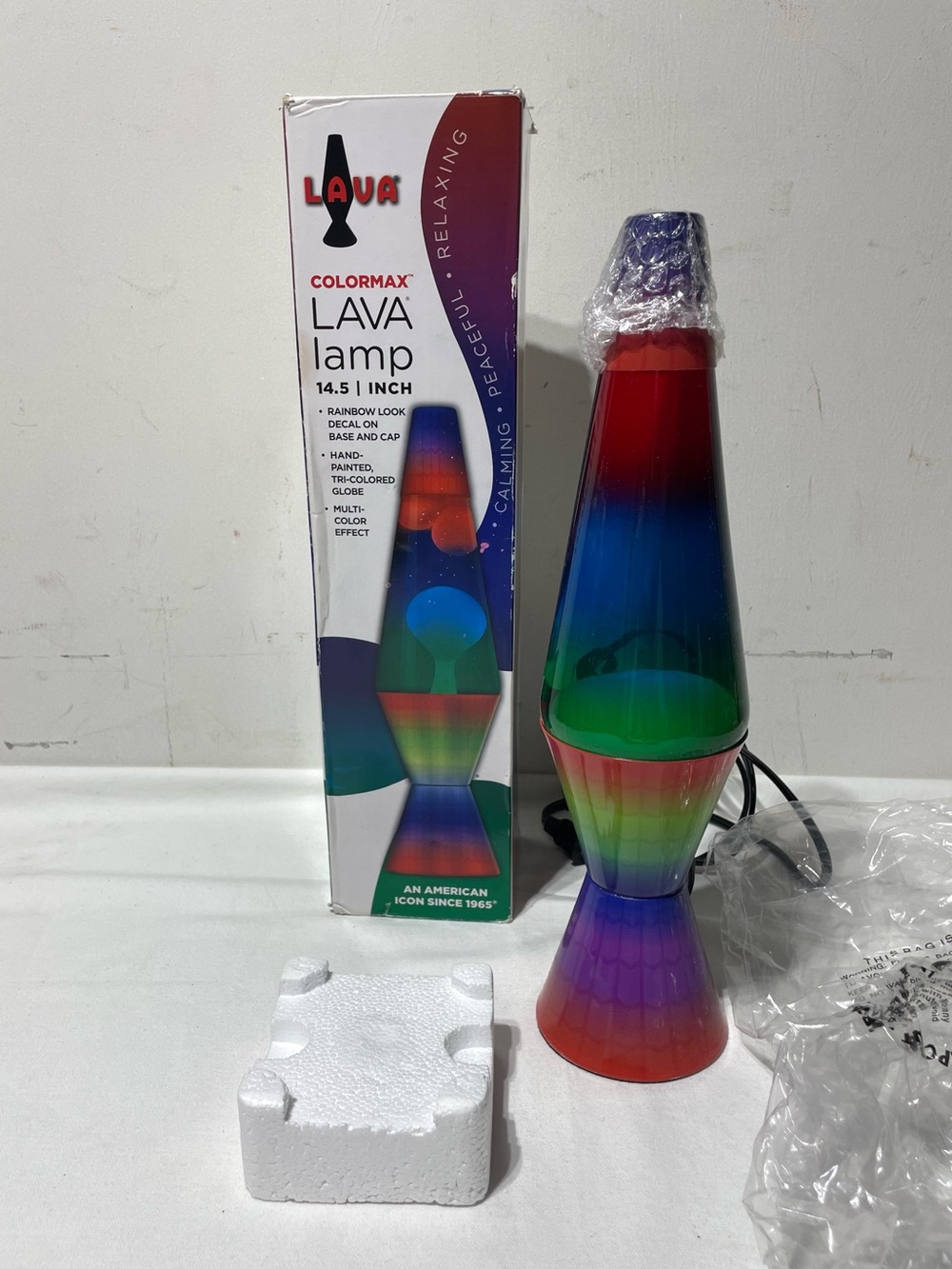 LAVA ColorMax Rainbow Lava Lamp 14.5” White Wax Clear Liquid NEW Open Box 214